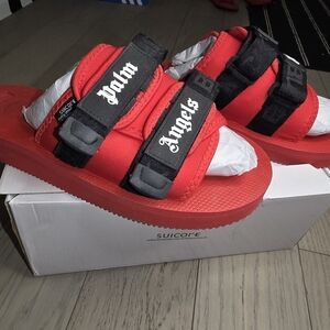 Palm Angels Adults Red and Black Logo Strap Sandals